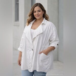 Neon Buddha 1X White Cotton Utility Jacket Overshirt